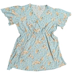 Plus Size Chic Floral Midi Dress in‎ Light Blue